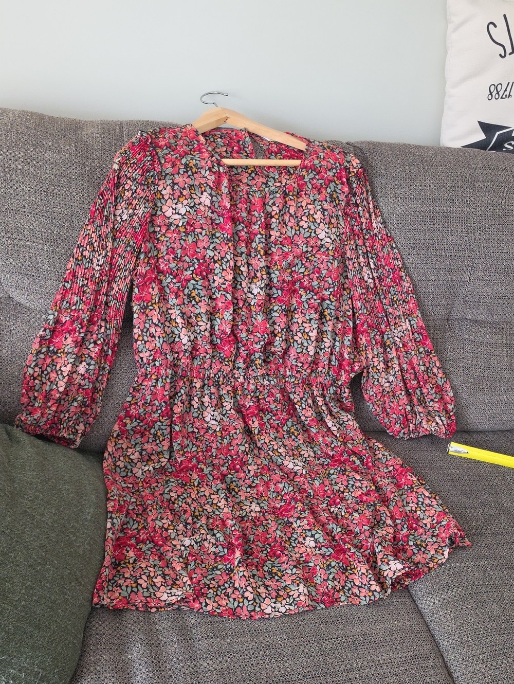 Women Floral Red Pink Long-Sleeve Dress
